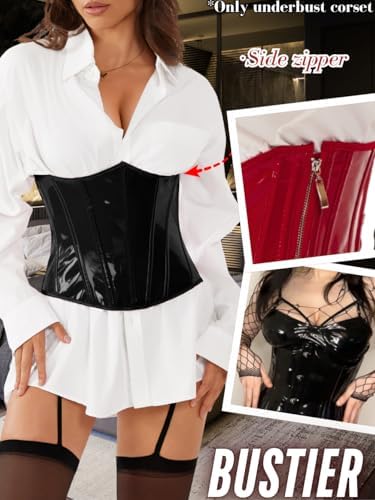Kaei&Shi Faux Leather Waist Corsets Belt,Underbust Latex Corset Tops For Women Costumes
