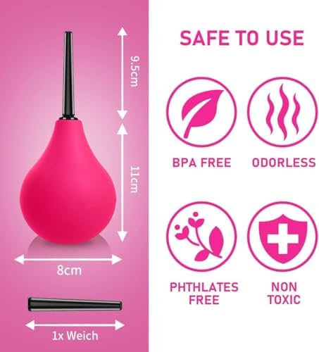 Anal Douche Enema Kit - 224ml Enema Bulb Douches for Men and Women, Reusable Enemas for Colon Cleanse, Vaginal Douche Ideal for Daily Care & Travel (Red)