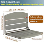 17.5" Folding Shower Seat Wall Mounted,Foldable Shower Bench,Fold Down Shower Seat,Folding Shower Seat Bench,Wall Mount Shower Seat Bench Chair (Grey)