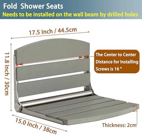 17.5" Folding Shower Seat Wall Mounted,Foldable Shower Bench,Fold Down Shower Seat,Folding Shower Seat Bench,Wall Mount Shower Seat Bench Chair (Grey)
