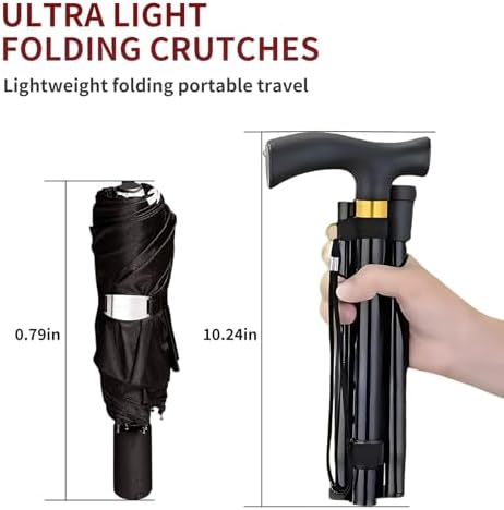 Walking Cane, Folding Cane for Men, Women, and The Elderly, 5-Level Adjustable Height, Travel Cane ，Folding Lightweight Walking Stick，Anti-Slip, Portabl