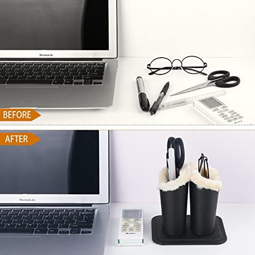 Plush Lined Eyeglass Holder, PU Leather Eyeglass Case, Anti-Scratch Glasses Storage Organizer for Desk Office Nightstand, 2slot (Black，Black)