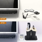 Plush Lined Eyeglass Holder, PU Leather Eyeglass Case, Anti-Scratch Glasses Storage Organizer for Desk Office Nightstand, 2slot (Black，Black)