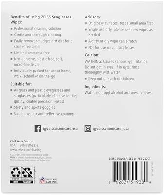 ZEISS Pre Moistened Sunglasses Cleaning Wipes 240 Count