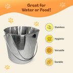 Advance Pet Products 2 Quart Heavy Duty Stainless Steel Flat Side Bucket | Durable Food & Water Pail for Dogs, Cats, Kennels, Cages and Critter Crates | Multi-Purpose Bucket