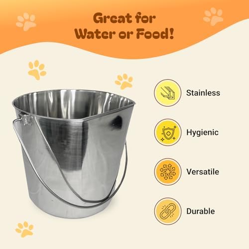 Advance Pet Products 4 Quart Heavy Duty Stainless Steel Flat Side Bucket | Durable Food & Water Pail for Dogs, Cats, Kennels, Cages and Critter Crates | Multi-Purpose Bucket