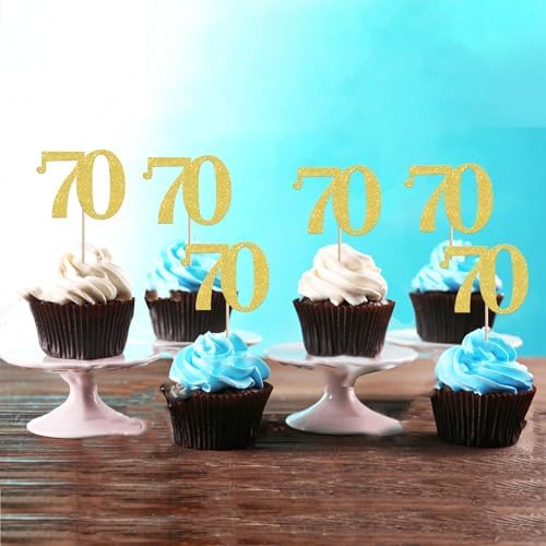 Rsstarxi 36 Pack Number 70 Cupcake Toppers Gold Glitter Cheers to 70 Years Birthday Cupcake Picks Decoration for Happy 70th Birthday Wedding Anniversary Party Cake Decorations