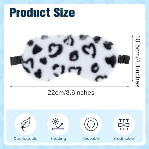 IUAQDP 4 Pieces Leopard Print Plush Sleep Mask, Soft Furry Eye Cover, Night Blackout Blindfold Eyeshade with Elastic Strap & Satin Back for Shift Work Nap Travel Relaxing Yoga Party Woman Girls
