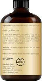 Handcraft Blends Cold-Pressed Jamaican Black Castor Oil 4 Fl Oz | Glass Bottle | Lash Brushes | 100% Pure and Natural | Premium Grade Carrier Oil | Hair, Eyelashes and Eyebrows | Hair and Body