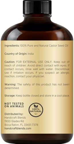 Handcraft Blends Cold-Pressed Jamaican Black Castor Oil 4 Fl Oz | Glass Bottle | Lash Brushes | 100% Pure and Natural | Premium Grade Carrier Oil | Hair, Eyelashes and Eyebrows | Hair and Body