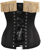 Daisy corsets Women's Daisy Corsets Top Drawer Burlesque Black/Dark Red Steel Boned Corset W/Gold Fringe