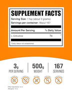 BulkSupplements.com L-Citrulline Powder - Citrulline Supplement, Nitric Oxide Supplement - Unflavored & Gluten Free - 3g per Servings, 500g (1.1 lbs) (Pack of 1)