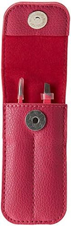 Precision Tweezers for Eyebrows - FEITA Professional Stainless Steel Slant & Pointed Eyebrow Tweezer Set with Travel Case for Woman Facial Hair Removal Clip (Pink - 2 Pcs)