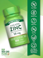 Nature's Truth Chelated Zinc 50mg | 100 Tablets | Essential Mineral Supplement | from Zinc Gluconate | Vegan, Non-GMO & Gluten Free