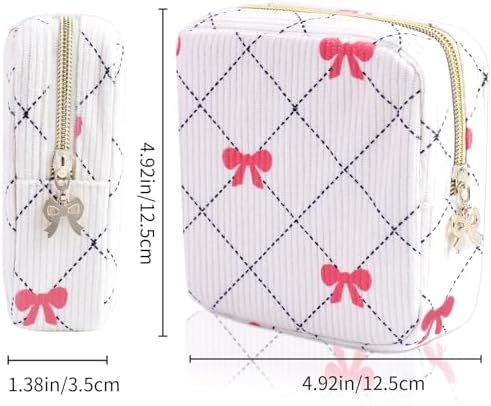 Period Bag for Women - Cute Corduroy Sanitary Napkin Storage Bag with Bow Design | Period Pouch for Daily Use, Travel | Discreet Menstrual Pouch | Pad Bags for Period Holds Pads, Tampons