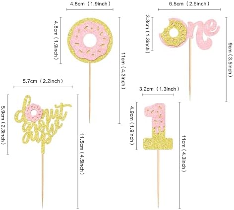 Ercadio 24 Pcs One Donut Cupcake Toppers Donut Party Decorations Picks Pink Sweet Theme Cake Decoration for 1st Kids Birthday Party Supplies Celebrating Party Baby Shower Supplies
