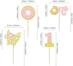Ercadio 24 Pcs One Donut Cupcake Toppers Donut Party Decorations Picks Pink Sweet Theme Cake Decoration for 1st Kids Birthday Party Supplies Celebrating Party Baby Shower Supplies