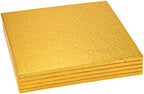 DecoPac Square Cake Drum, Foil Covered Cake Drum, Sturdy Half Inch Thick, Pack of 5, Gold - 14 Inch