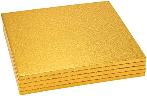 DecoPac Square Cake Drum, Foil Covered Cake Drum, Sturdy Half Inch Thick, Pack of 5, Gold - 14 Inch
