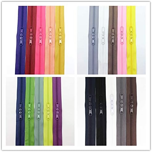 MebuZip 20PCS 20 Inches Double Slider Zippers #3 Nylon Coil With Two Long Pulls Head to Head Closed Ended 20 Assorted Colors (20")