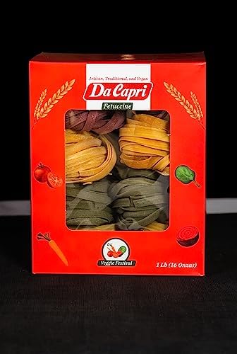 Da Capri Veggie Festival Fettuccine (Pack Of 2) | Artisanal Homemade Pasta | 16 Oz Vegan & Healthy | 100% Natural & Plant-Based | Easy to make & Fast Cooking