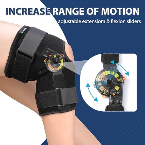 Nvorliy Hinged ROM Knee Brace with Side Stabilizers & Locking Dials, Post Op Knee Immobilizer for Arthritis, ACL, MCL, PCL, Meniscus Tear, Injurie/Knee Pain, Medical Orthopedic Support (Large)