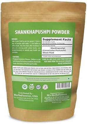 HerbsForever Shankhpushpi(Convolvulus Pluricaulis) Whole Plant Powder,Nervine & Brain Tonic, Cognitive Function |Wild Harvested,Non GMO,2X Potency,Ultra Clean-NO Sand & Mud, Steam Treated|16oz-1LBS