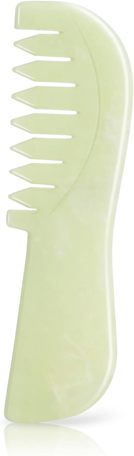 Long Gua Sha Comb, Natural Jade Stone GuaSha Scraping Massage Therapy Tool, Scalp Comb for Head Hair Caring, Meridian Massager for Body Spa at Home, Easy to Grip