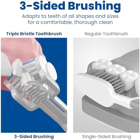 Triple Bristle GO 3-Sided Sonic Electric Toothbrush with Soft Nylon Bristles, Travel Brush for Kids, Adults, Autism and Special Needs