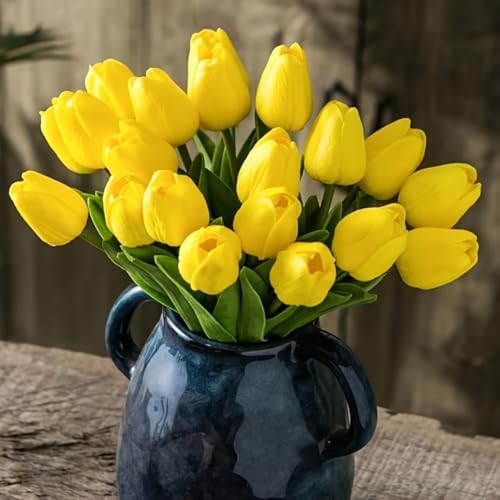12pcs Artificial Tulips - Lifelike Faux Flowers for Valentine's Day, Mother's & Father's Day Decor | Versatile for Home, Office, Weddings & More (Yellow)