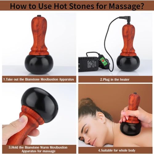 Hot Stones Massage Set with Warmer, Adjustable Temperature Bian Stone Electric Body Massager, Gua Sha Scraping Massager for Home SPA Relaxation Treatment Pain Relief