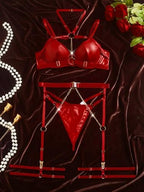 Avidlove Lingerie Set for Women Sexy Strappy 5 Piece Lingerie Garter with Underwire Push Up Bra and Chain