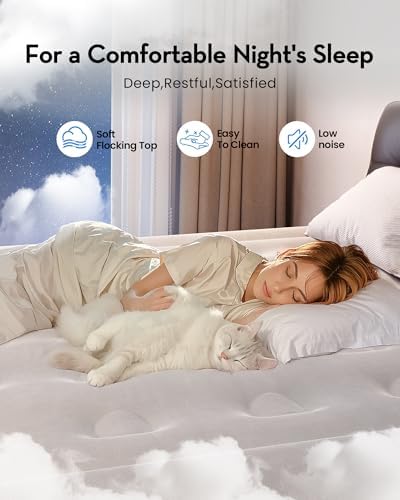 OhGeni Queen Air Mattress with Built in Pump, Ideal Alternative to a Bed, Inflatable Blow Up Mattress 18 Raised Comfort, Upgraded Surface Portable Bed for Home, Camping, Colchone Inflable, 650 lbs