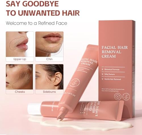 Facial Hair Removal Cream for Women, 2-in-1 Gentle Face Hair Removal Cream with Soothing Cream, Depilatory Creams for Sensitive Skin, Face Chin Upper Lip Hair Remover for Smooth Soft Skin, 2.03 Fl Oz