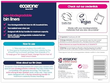 Ecozone’s 100% Biodegradable Bin Liners | 60Litres, 20 Bags
