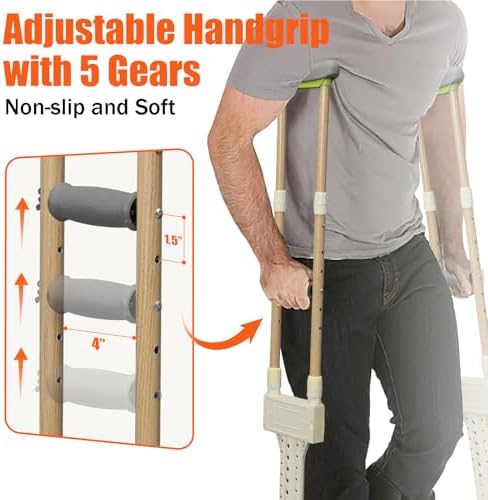 Aluminum Crutches for Adults, Pair of Height Adjustable Crutch (Fits 5'0" - 5'10"), Universal & Lightweight Crutches for Kids, Women, Includes Padded Underarm Cushions, Rubber Tips, 300 lbs Capacity