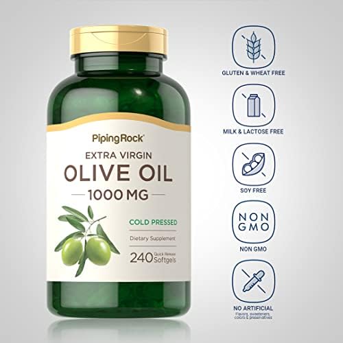 Piping Rock Olive Oil Softgel Capsules | 1000mg | 240 Pills | Organic Extra Virgin Cold Pressed Supplement | Non-GMO, Gluten Free Formula