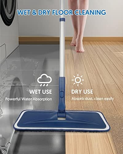 BPAWA Microfiber Mops for Floor Cleaning - Flat Floor Mop with 4 Washable Chenille Pads Dry Dust for Hardwood Laminate Wood Tile Vinyl Wall Hard Surfaces - 150cm Adjustable Long Handle