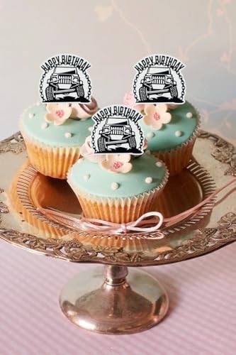 Pickup Cupcake Topper 24Pcs Off-road Vehicle Cupcake Topper SUV Birthday Cupcake Decoration Pickup Enthusiast Theme Happy Birthday Cupcake Topper