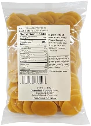 TAJ Pani Puri Coins | Flat Puri | Uncooked | Microwaveable | 7oz (200g)