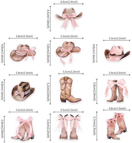 64 PCS Edible Cowgirl Cupcake Toppers Pink Bow Hat and Boot Cupcake Picks Edible Ribbon Cowboy Cupcake Decorations for Western Theme Baby Shower Girls Birthday Party Cake Decorations Supplies