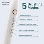 Sustainable Tomorrow Zen Bamboo Electric Toothbrush, Durable Wood-Grain ABS Handle, Rechargeable w/Plant-Based Soft Bristles, Bamboo Heads, 5 Modes & 30-Day Battery (White)