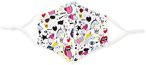 WEDDINGSTAR 3-Ply Kid's Washable Cloth Face Mask Reusable and Adjustable with Filter Pocket - Doodles