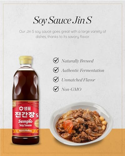 SEMPIO Soy Sauce Jin S - Multi-purpose, Hearty Savory Flavor Enhancer, Authentic Korean Asian Cuisine, Made in Korea. (29.08 fl oz / 860mL, Kosher, Vegan, Non-GMO)