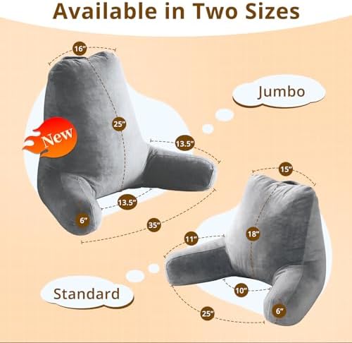 Sasttie Reading Pillows for Sitting in Bed Adult, Velvet Back Pillow Bed Sitting Up, Back-Rest Support Cushion for Sit Up on Couch, Sofa, and Floor, Dorm Essentials, Oeko-Tex Certified, Dark Grey