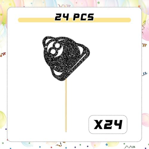 24pcs Billiards Cupcake Toppers 8th Birthday Party Cupcake Toppers for Boy Man Snooker Game Party