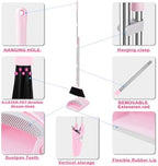 BSKLIN Broom and Dustpan Set House Brooms for Sweeping Indoor Collapsible Broom and Dust Pan Combo for Home Office Kitchen Lobby Floor Pet Hair (Pink)
