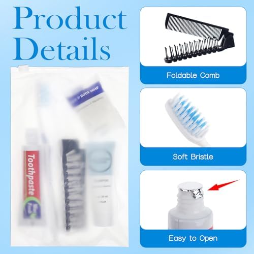 Travel Toiletries Supplies Kits Disposable Toiletry Amenities Set in Bulk, Hygiene Trial Size Personal Essentials Individually Wrapped for Camping, Hotel, Guest, Homeless, Charity, 5-in-1 (60-Pack)