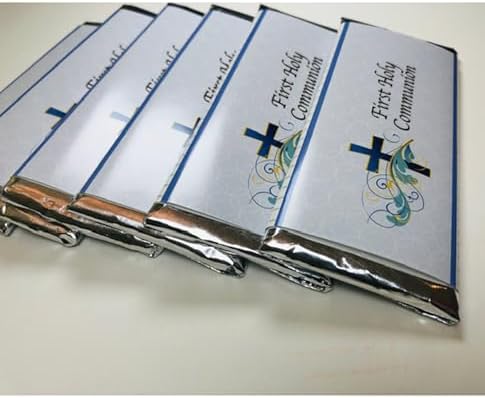 Boys First Holy Communion Candy bar Wrappers - Set of 15 - Silver foil Included