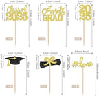 36 PCS Graduation Cupcake Toppers Grad Party Decoration Food Picks Congrats Glitter Diploma Cap School Colors Supplies - Gold